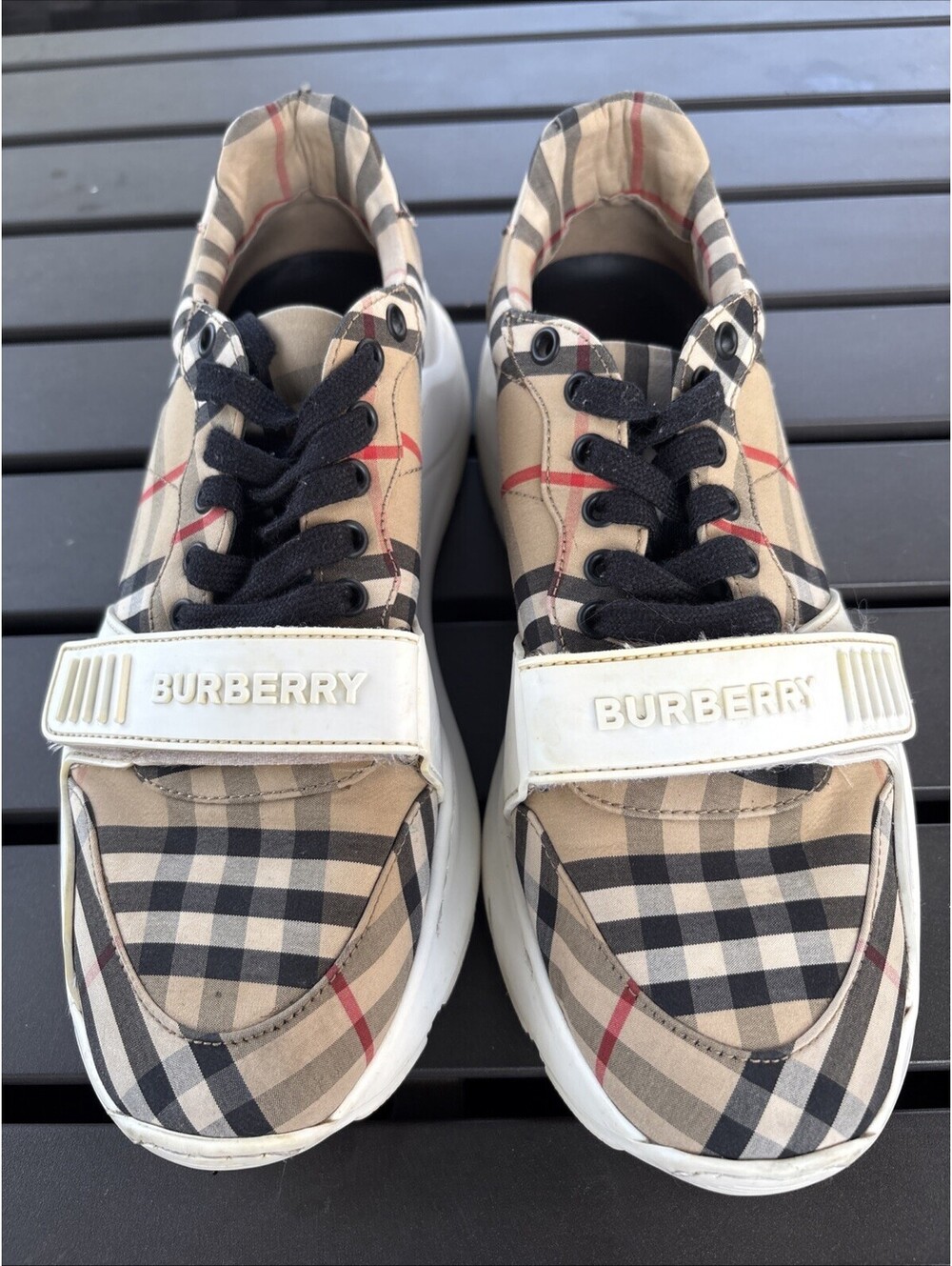 Burberry Men's Check Low Top Athletic Sneakers Lace Up Hook & Loop Beige Size 9